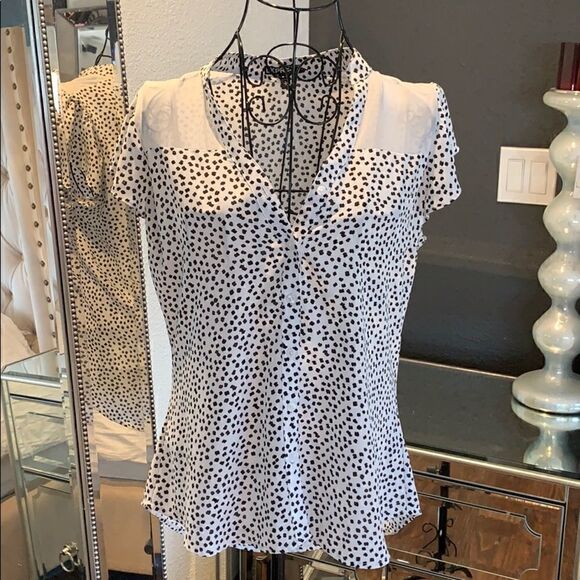 EXPRESS Polka dot sheer shoulder black/white blouse, size S - Picture 2 of 7